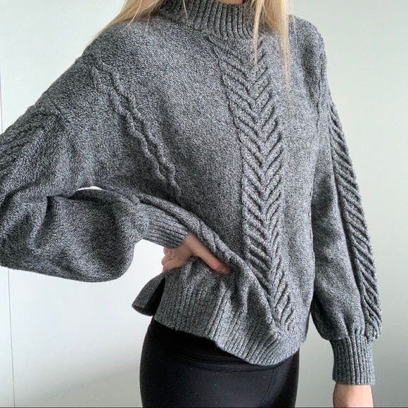 GAP heather grey knitted bubble sleeve sweater - Picture 4 of 8